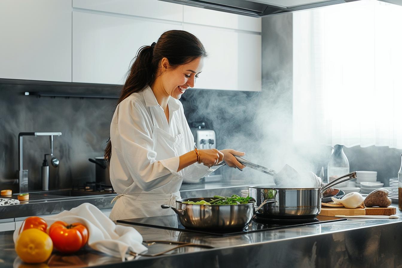 woman smiling while cooking